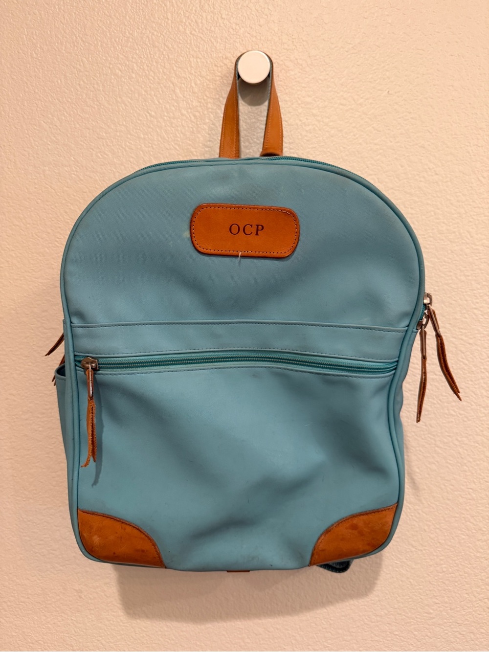 Light Blue Jon Hart Backpack with Tan Accents